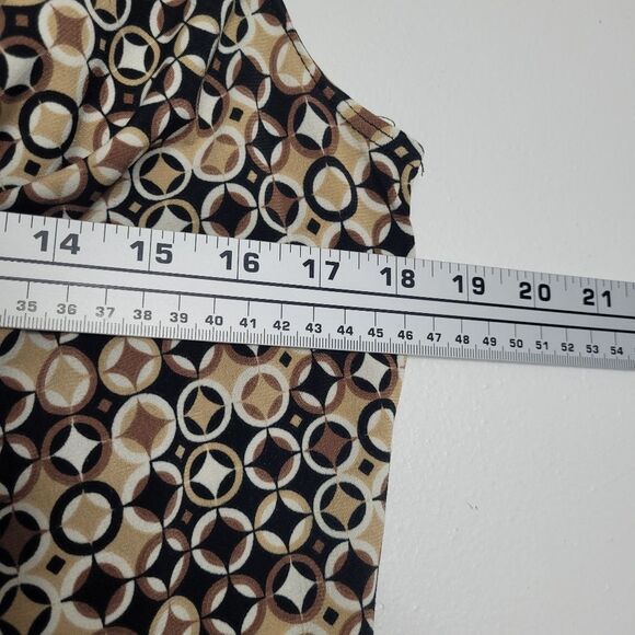 Vintage 90s y2k tan black abstract circle retro print cowel neck blouse medium p - Picture 4 of 5